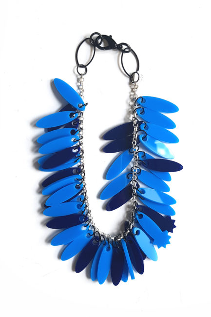 monochrome blue plexiglas necklace