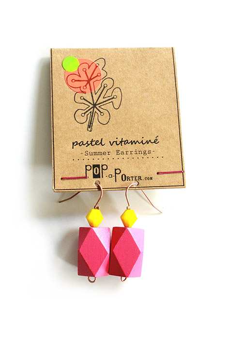 Hot pink color block earrings by pop-a-porter