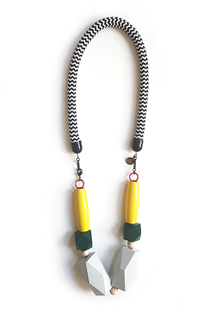 Grey, green and yellow beads rope necklace by Pop-a-porter