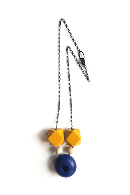 mustard and blue color block necklace