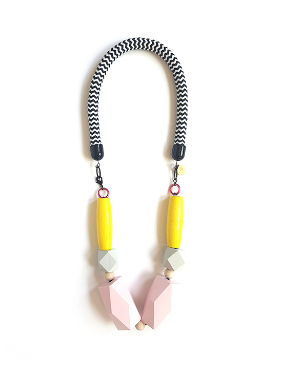 Pop-a-porter pink, grey and yellow rope necklace from the exclusive collection for Unlimited shop Uk