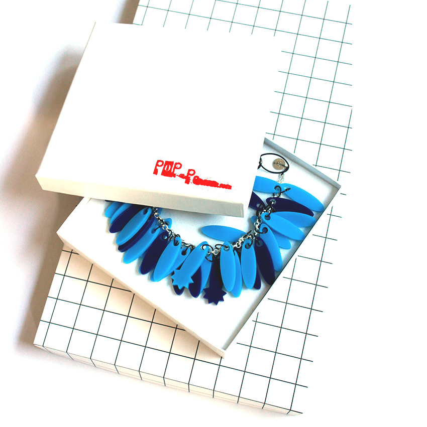 monochrome blue plexiglass necklace