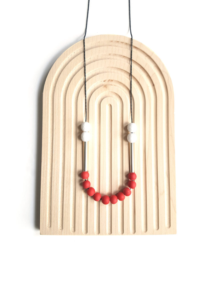 graphic necklace with red and white beads by pop-a-porter