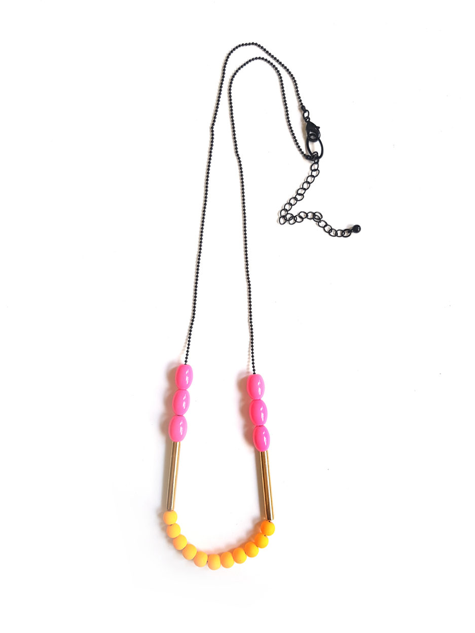 graphic necklace with pink & fluorescentbeads by pop-a-porter