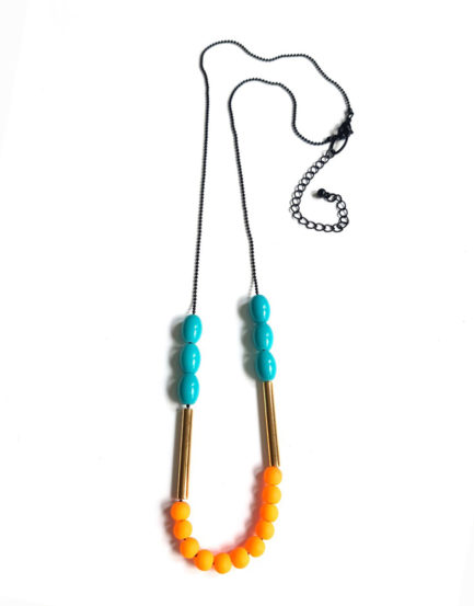graphic necklace with turquoise & fluor beads by pop-a-porter