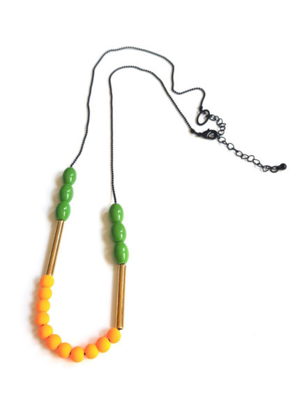 graphic necklace with fluor & green beads by pop-a-porter
