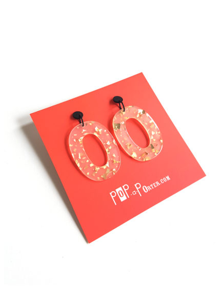 white and golden glitter oval resin pendant earrings by Pop-a-porter