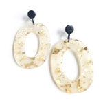 white and golden glitter oval resin pendant earrings by Pop-a-porter