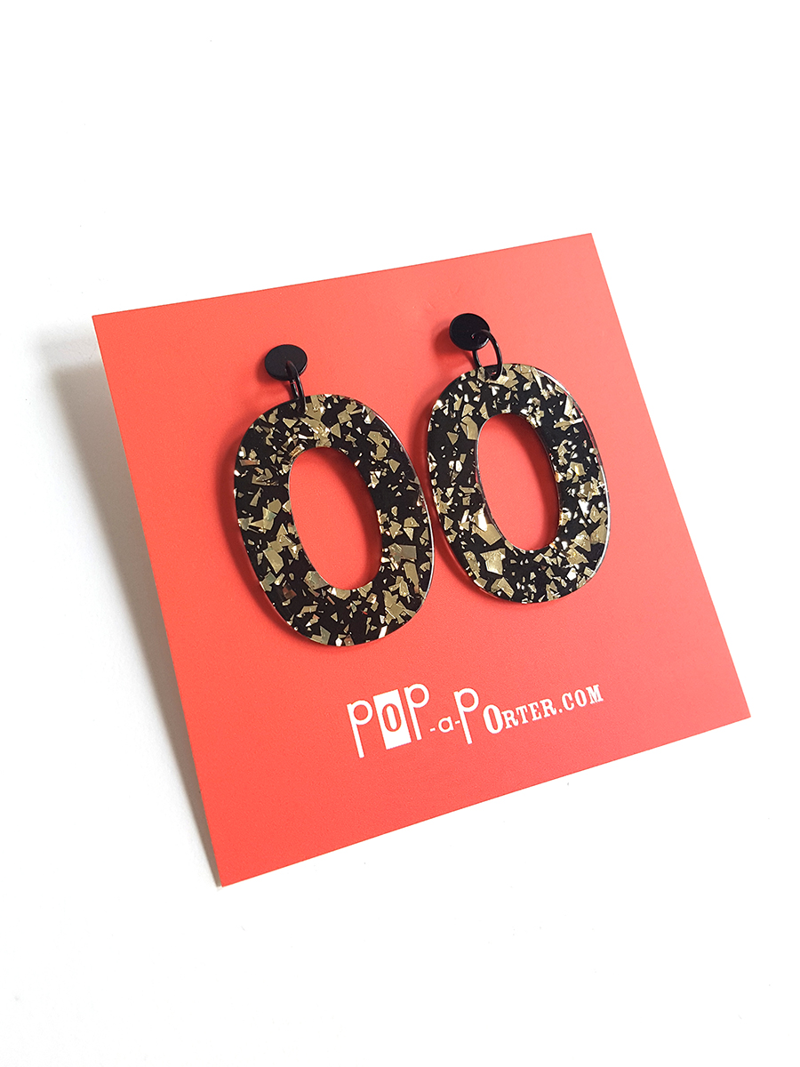 black and golden glittered pendant earrings by Pop-a-porter