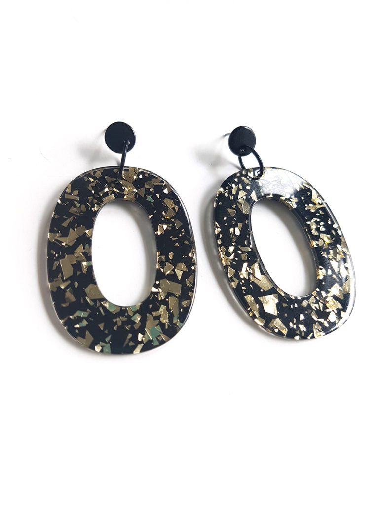 black and golden glittered pendant earrings by Pop-a-porter