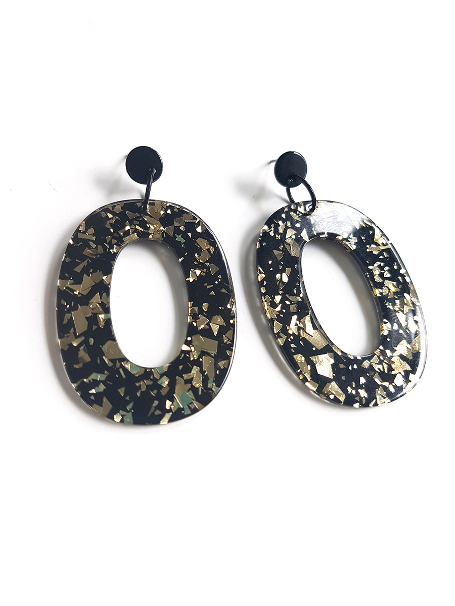 black and golden glittered pendant earrings by Pop-a-porter