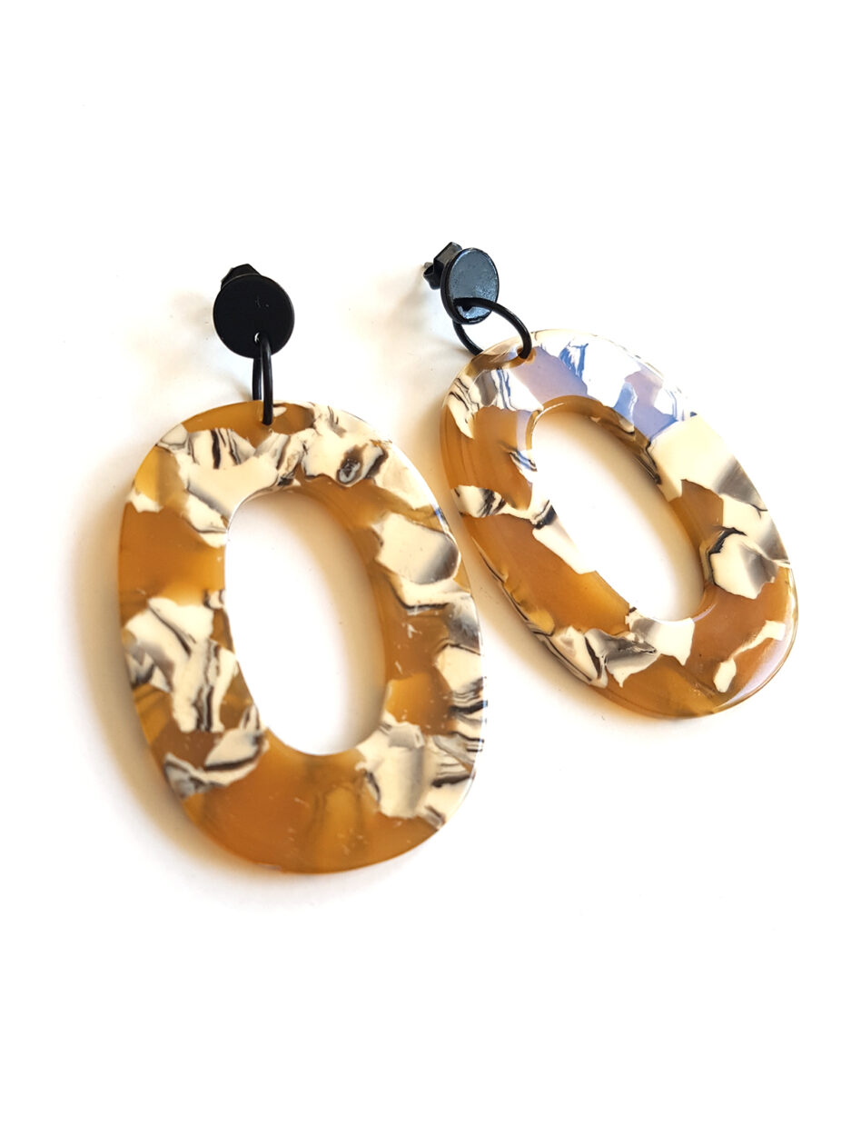 ocher oval resin pendant earrings by Pop-a-porter