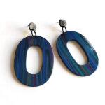 graphic striped blue pendant earrings by Pop-a-porter