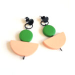 half moon colorful wooden earrings peach & green by Pop-a-porter