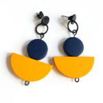 half moon colorful wooden earrings yellow & blue by Pop-a-porter