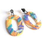 abstract purple & yellow resin pendant earrings by Pop-a-porter