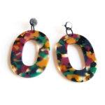 abstract tortoise green & fushia pendant earrings by Pop-a-porter