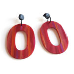 graphic striped red pendant earrings by Pop-a-porter