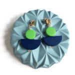 golden half moon wooden earrings blue & green by Pop-a-porter