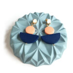 golden half moon wooden earrings blue & peach by Pop-a-porter