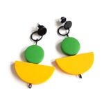 half moon colorful wooden earrings yellow & green by Pop-a-porter