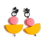 half moon colorful wooden earrings yellow & pink by Pop-a-porter
