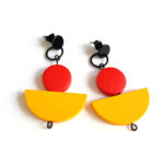 half moon colorful wooden earrings yellow & red by Pop-a-porter