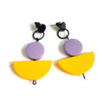 half moon colorful wooden earrings yellow & lilac by Pop-a-porter