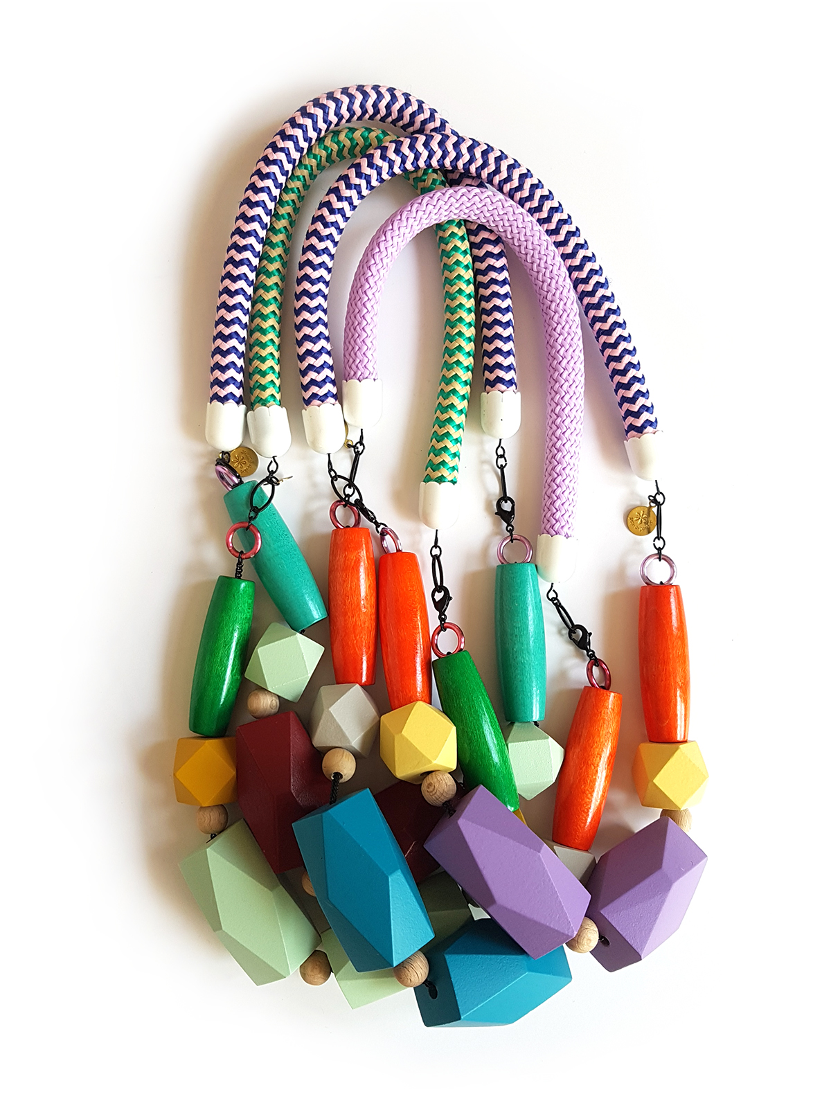 2025 color collection of bold & graphic wooden beads rope statement necklace by Pop-a-porter