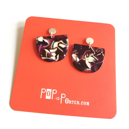 half moon acetate earrings tortoise plum with matt-silver fittings by pop-a-porter