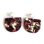 half moon acetate earrings tortoise plum with matt-silver ear studs by pop-a-porter
