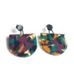 half moon acetate earrings fuchsia pattern with black ear studs by pop-a-porter