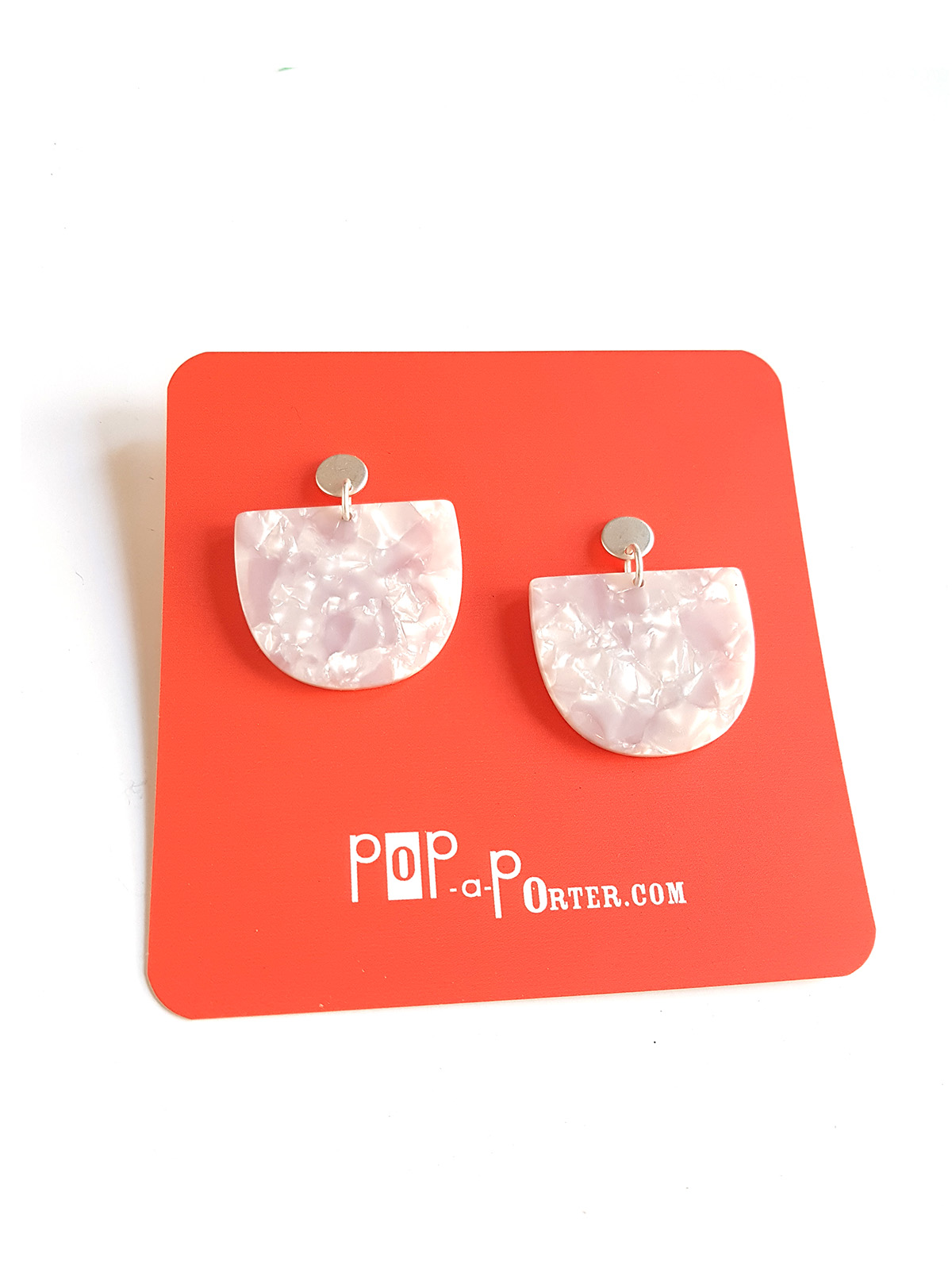 acetate_earrings_pearly_white_on_card_pin pearly white pendant acetate earrings by pop-a-porter