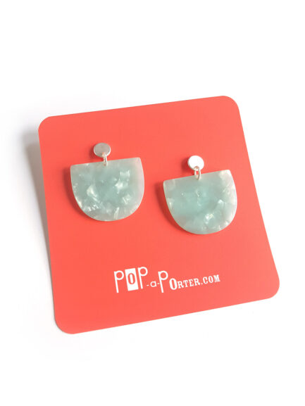 half moon acetate earrings marble green pendants with matt-silver ear studs by pop-a-porter