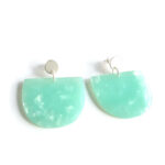 half moon acetate earrings marble green pendants with matt-silver ear studs by pop-a-porter