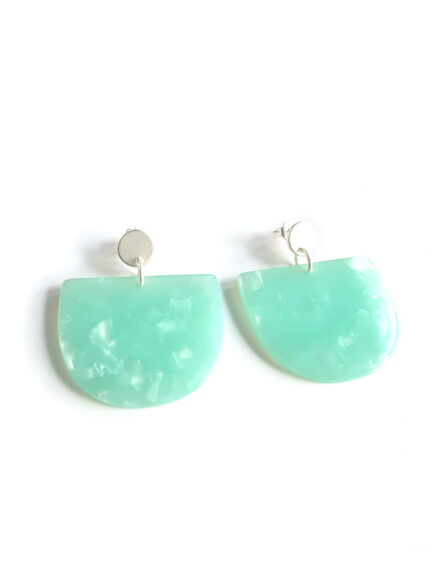 half moon acetate earrings marble green pendants with matt-silver ear studs by pop-a-porter