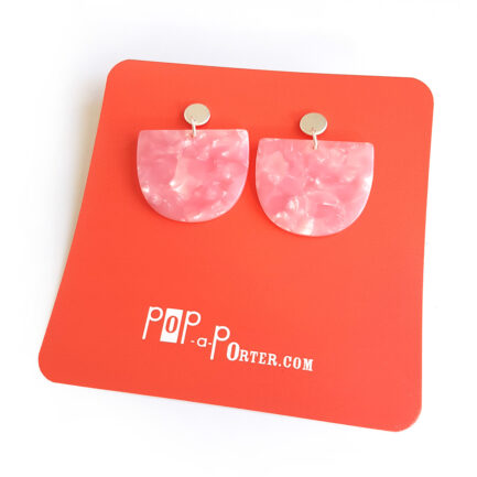 half moon acetate earrings marble pink pendants with matt-silver ear studs by pop-a-porter