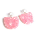 half moon acetate earrings marble pink pendants with matt-silver ear studs by pop-a-porter