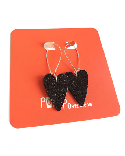 black glitter heart acetate pendant earrings by pop-a-porter