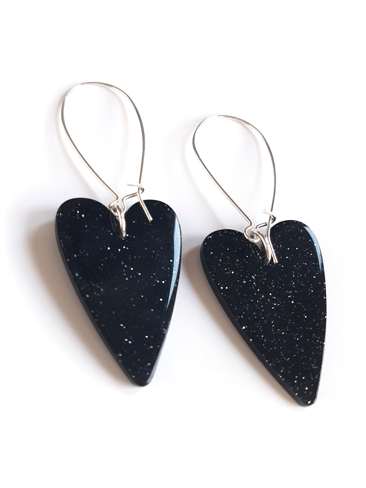 acetate_pendants_earrings_heart_black_glitter_pin2 black glitter heart acetate pendant earrings by pop-a-porter