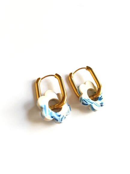 marble blue golden creoles flower by Pop-a-porter