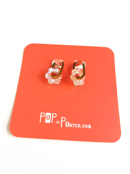 spotted pink & white rectangular golden creoles flower by Pop-a-porter