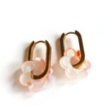 spotted pink & white rectangular golden creoles flower by Pop-a-porter